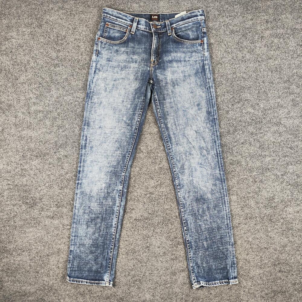 Lee Jeans Womens W25 L33 Light Wash Blue Mid Rise Slim Skinny Distressed Denim